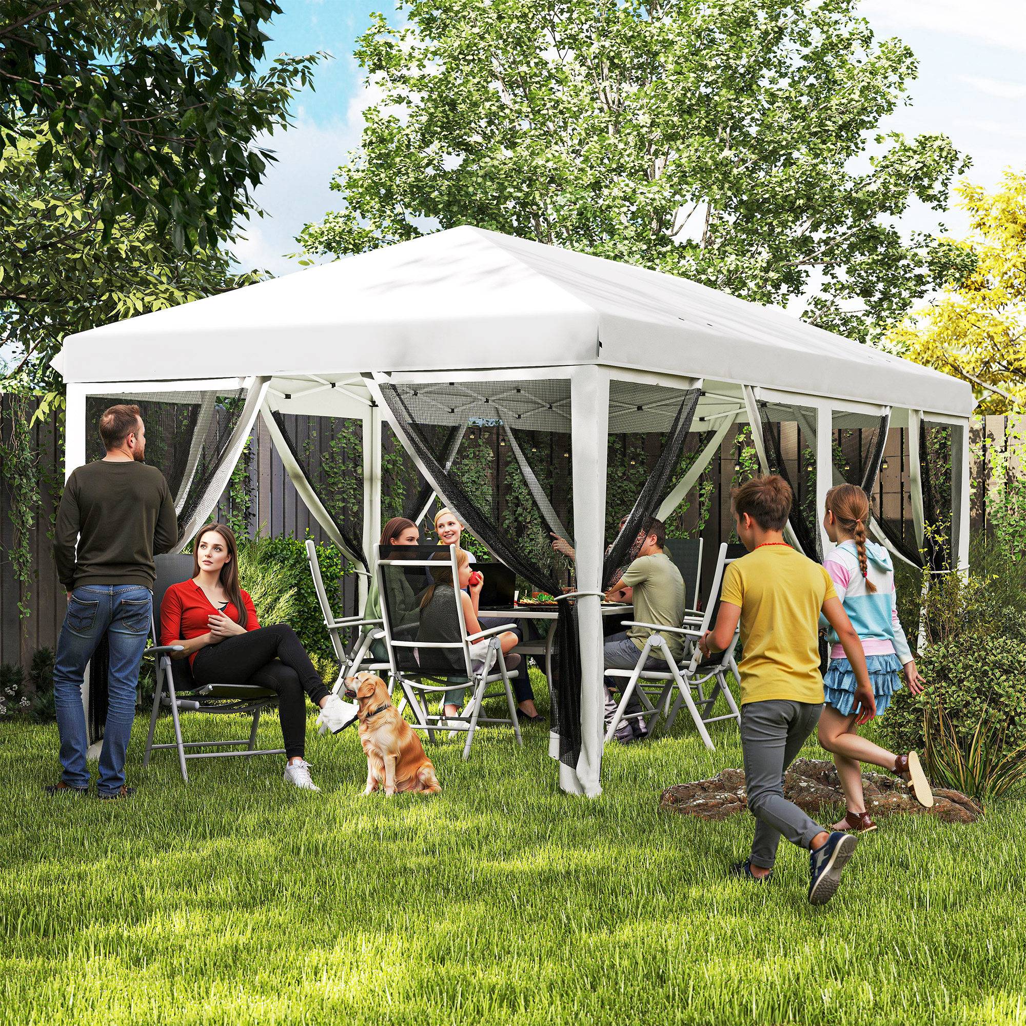 Tente de jardin pliante pliable 6x3 m avec 6 parois latérales en maille anti-UV et sac de transport couleur crème - Image 3