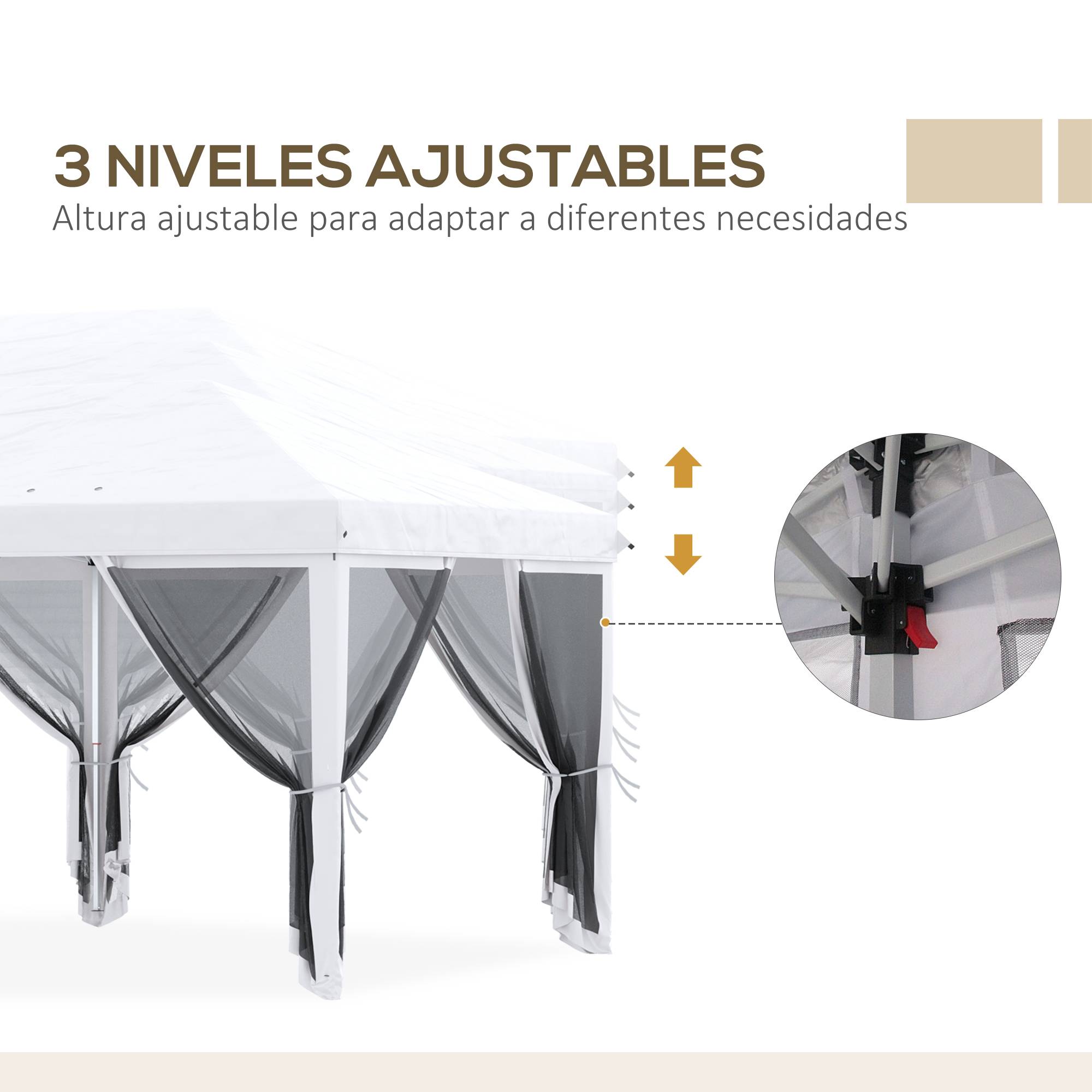 Tente de jardin pliante pliable 6x3 m avec 6 parois latérales en maille anti-UV et sac de transport couleur crème - Image 9