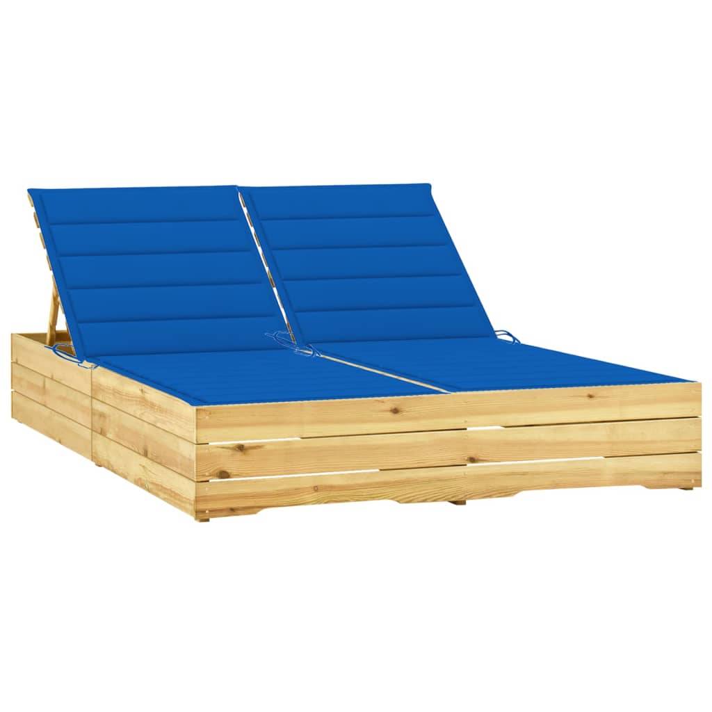 Chaise longue | Transat | Bain de soleil double et coussins bleu royal Pin imprégné - Image 2