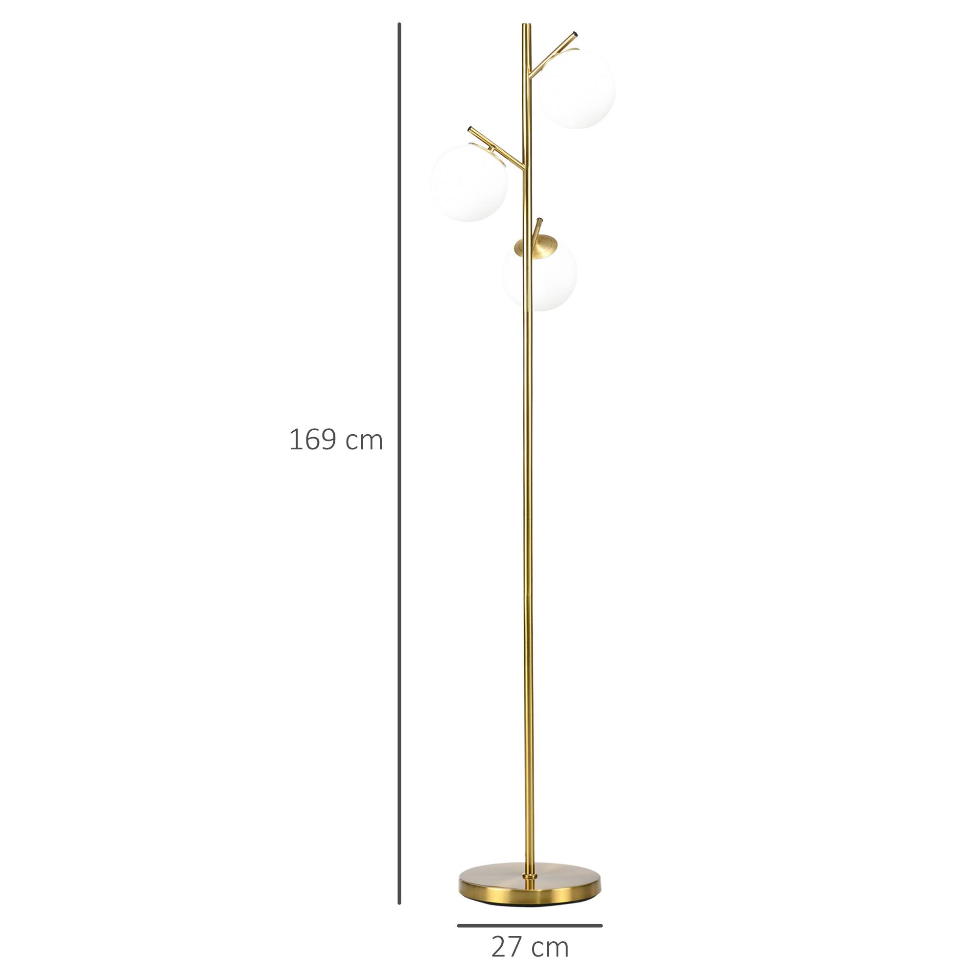 Lampadaire de style rétro, lampadaire à 3 abat-jour, verre, doré - Image 5