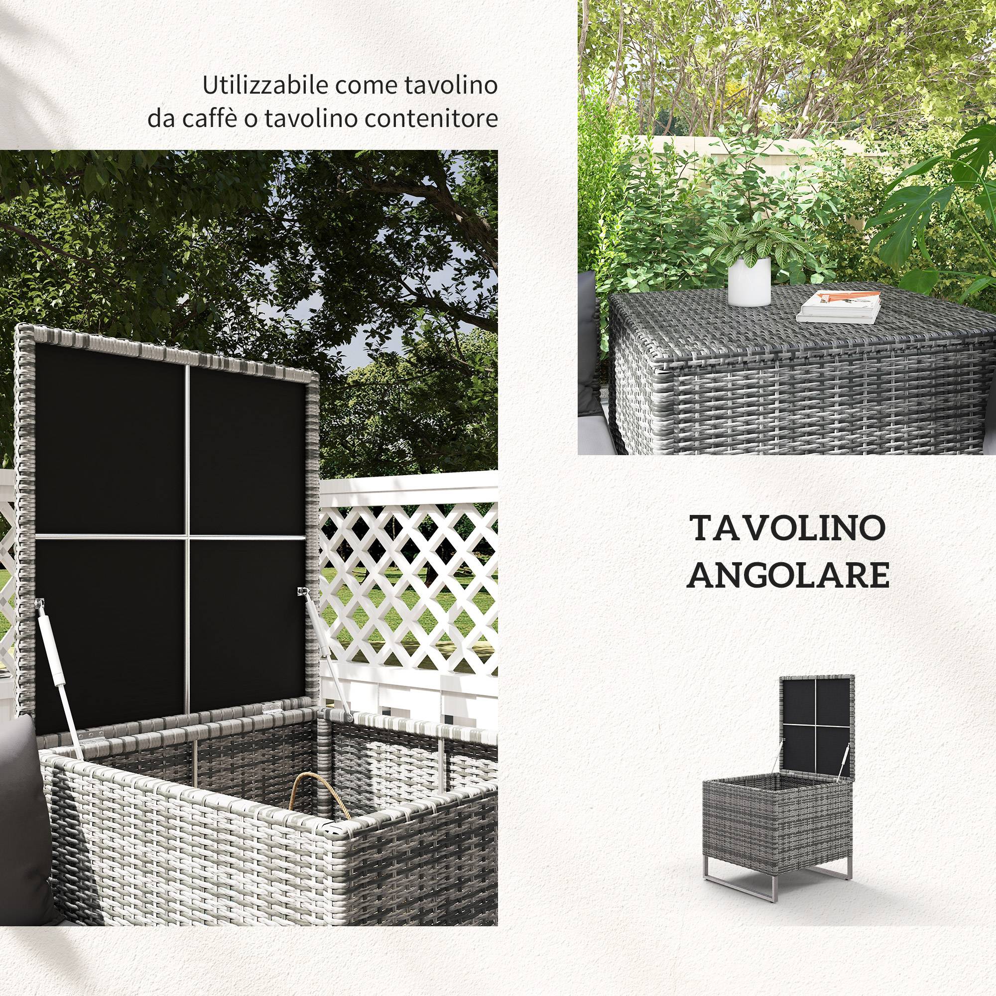 ComfortXL - Salon de jardin modulable 4 pièces acier résine tressée coffre gris - ComfortXL Outdoor Living - Image 6