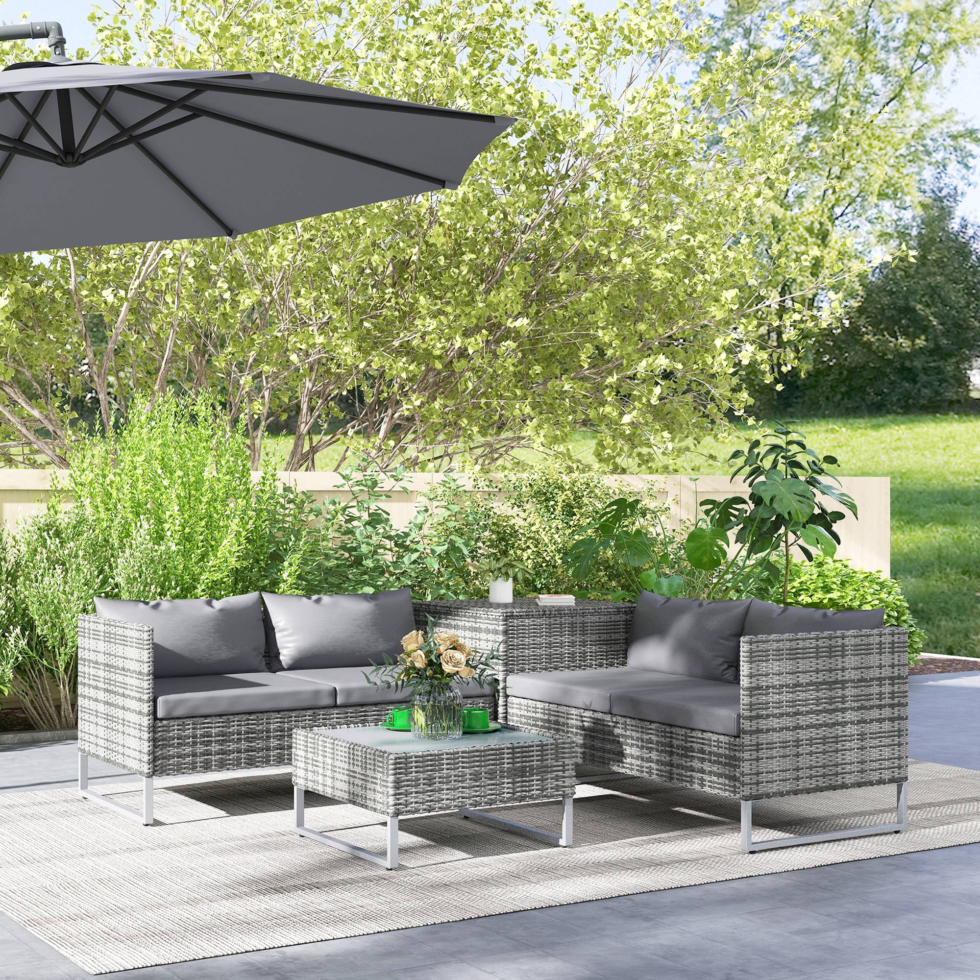 ComfortXL - Salon de jardin modulable 4 pièces acier résine tressée coffre gris - ComfortXL Outdoor Living - Image 3