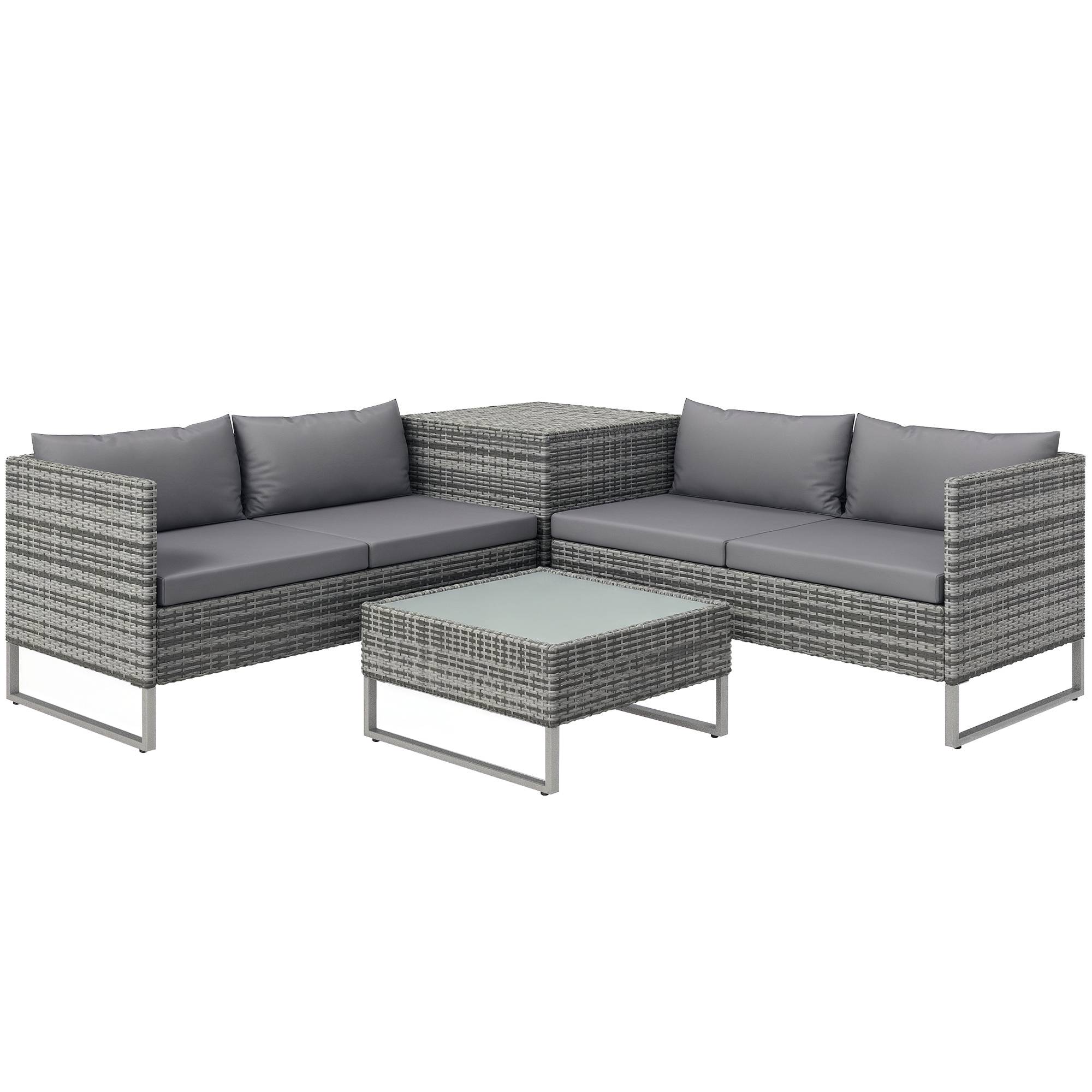 ComfortXL - Salon de jardin modulable 4 pièces acier résine tressée coffre gris - ComfortXL Outdoor Living - Image 1