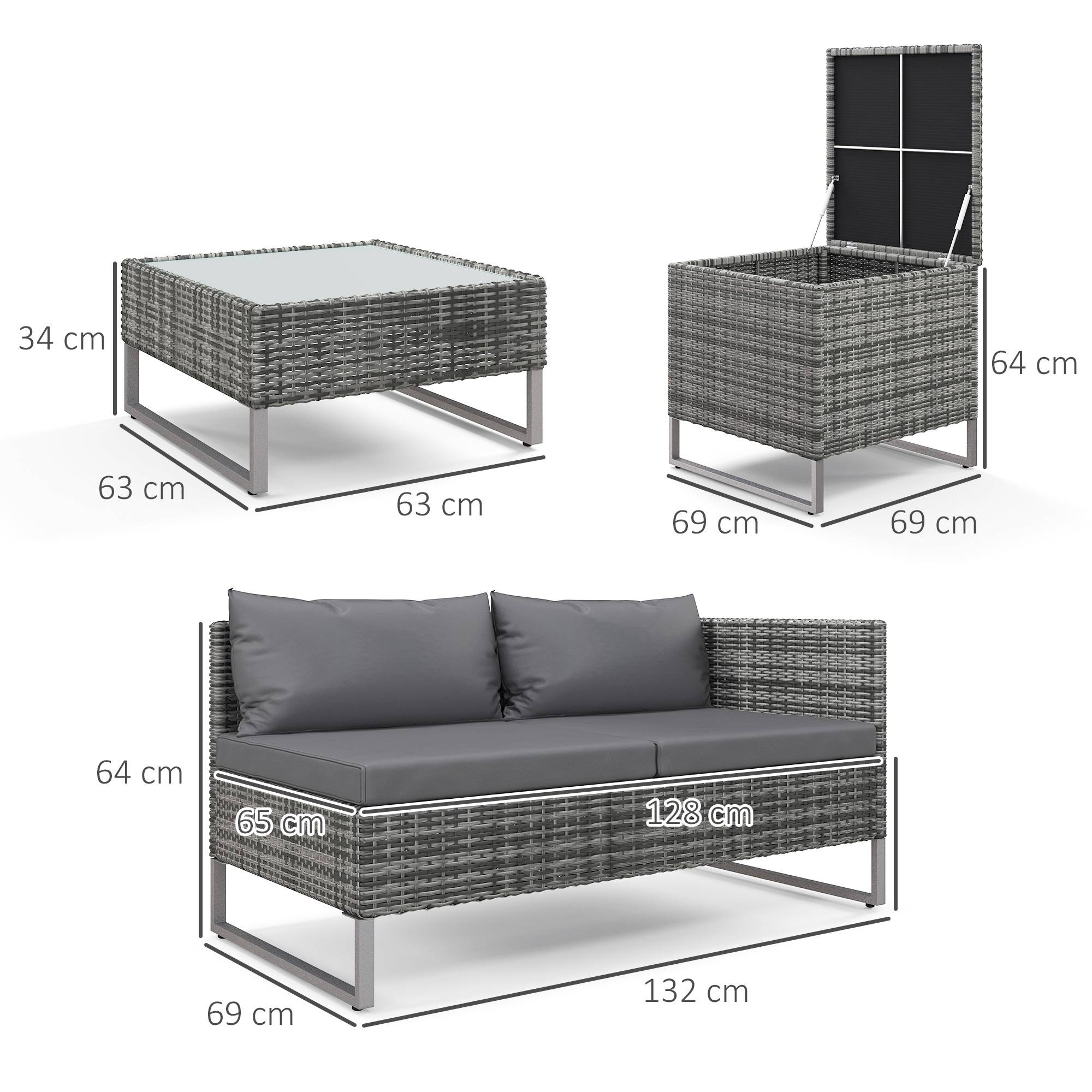 ComfortXL - Salon de jardin modulable 4 pièces acier résine tressée coffre gris - ComfortXL Outdoor Living - Image 5