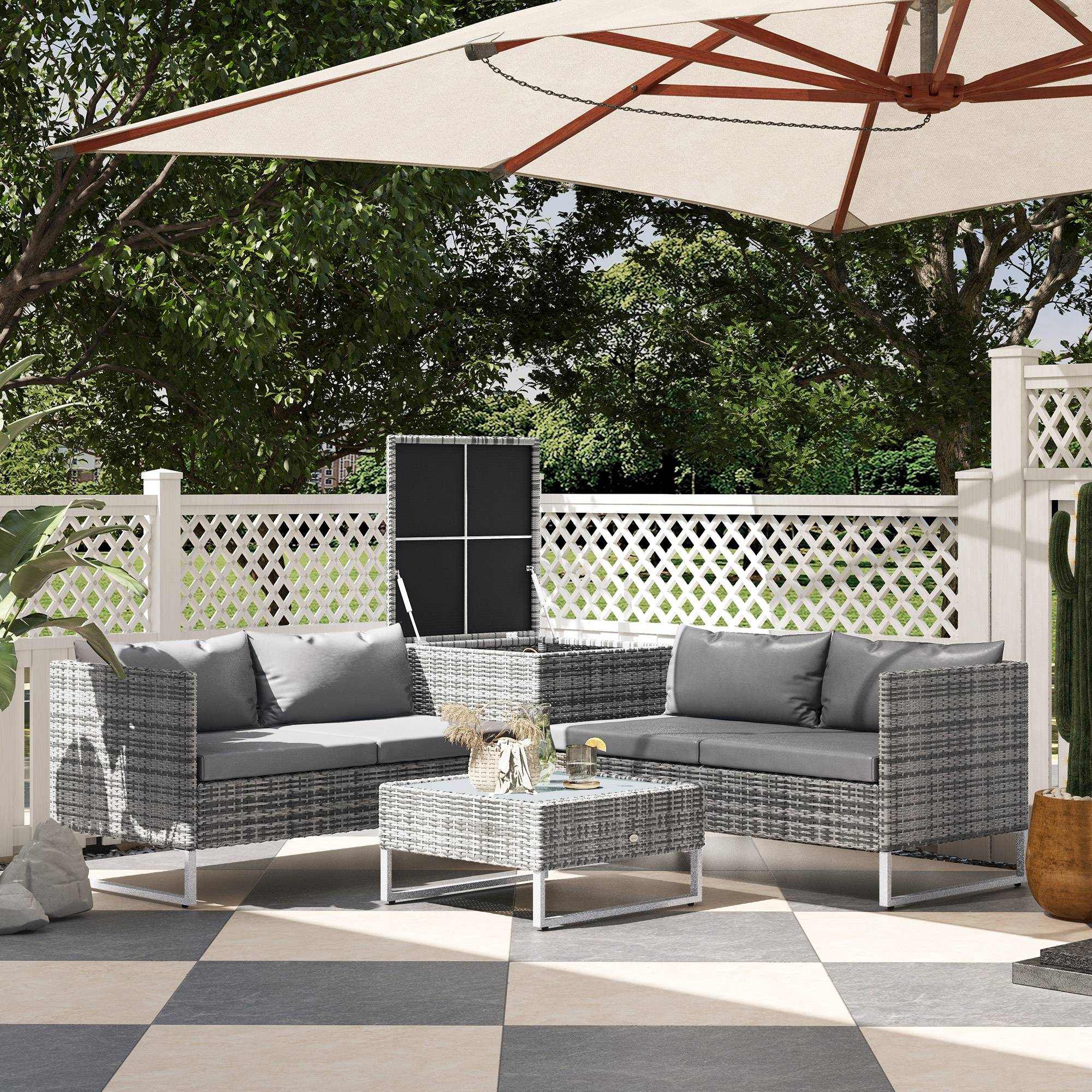 ComfortXL - Salon de jardin modulable 4 pièces acier résine tressée coffre gris - ComfortXL Outdoor Living - Image 4