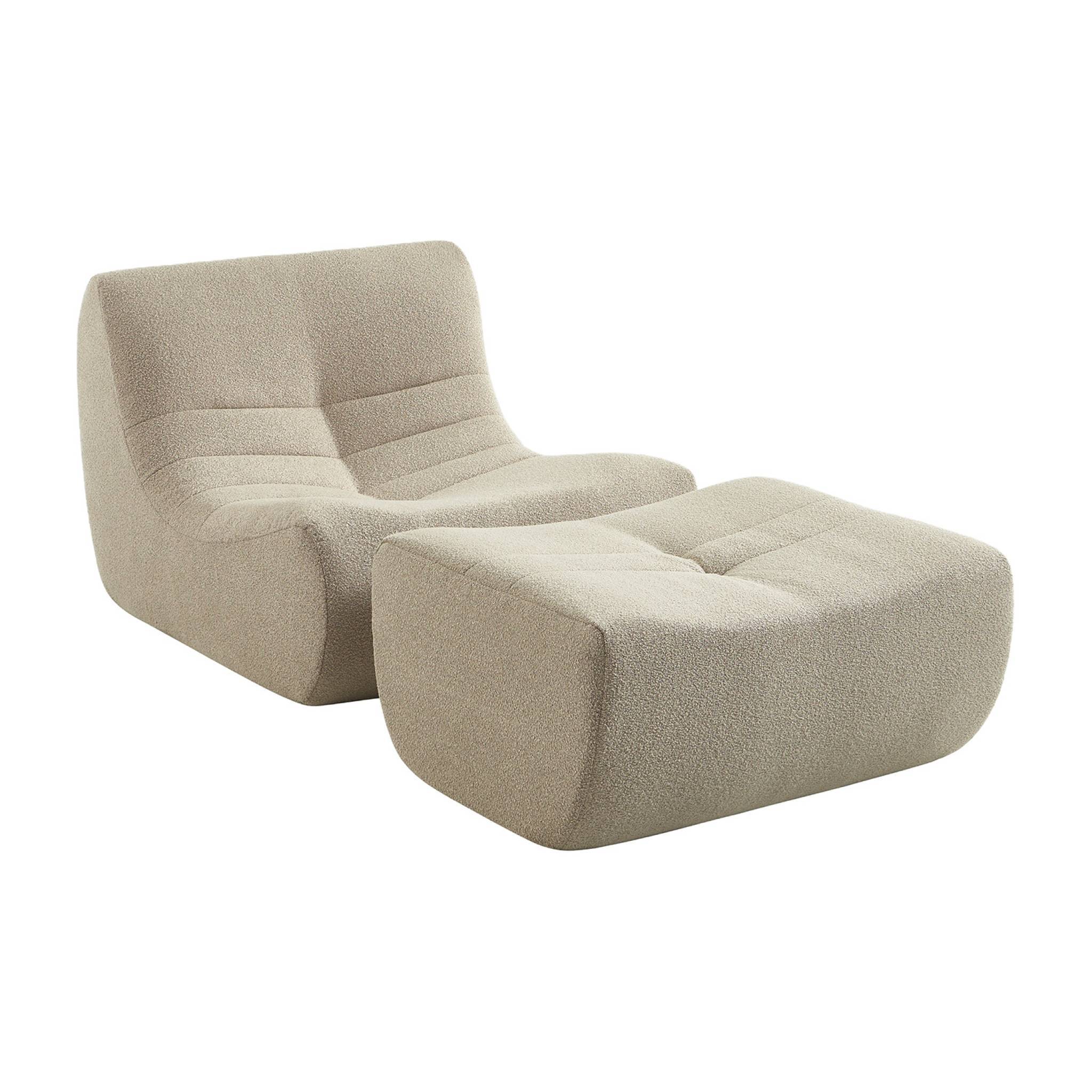sweeek - Chauffeuse bouclette texturée 1 place avec repose pieds beige - Sokol | sweeek - Image 2
