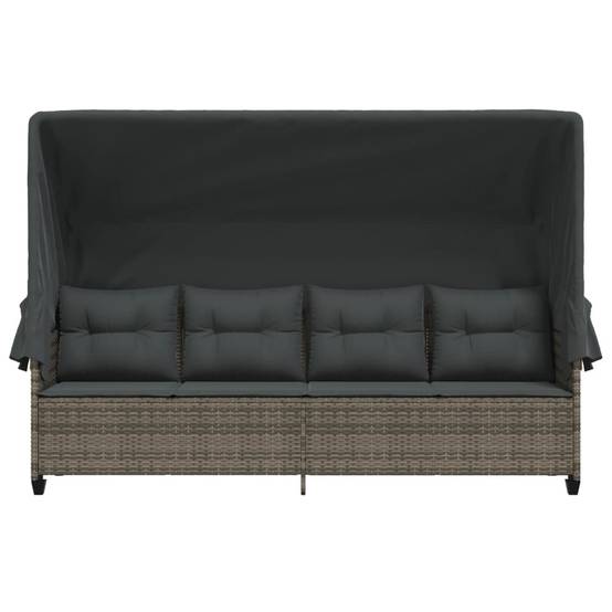 Chaise longue | Transat | Bain de soleil avec auvent et coussins gris résine tressée - Image 5
