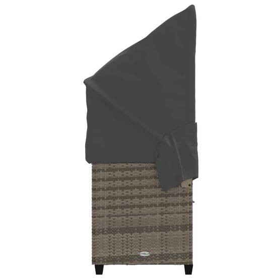 Chaise longue | Transat | Bain de soleil avec auvent et coussins gris résine tressée - Image 6