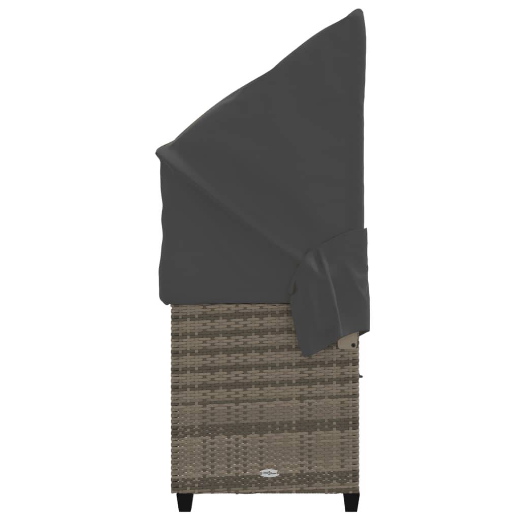 Chaise longue | Transat | Bain de soleil avec auvent et coussins gris résine tressée - Image 6