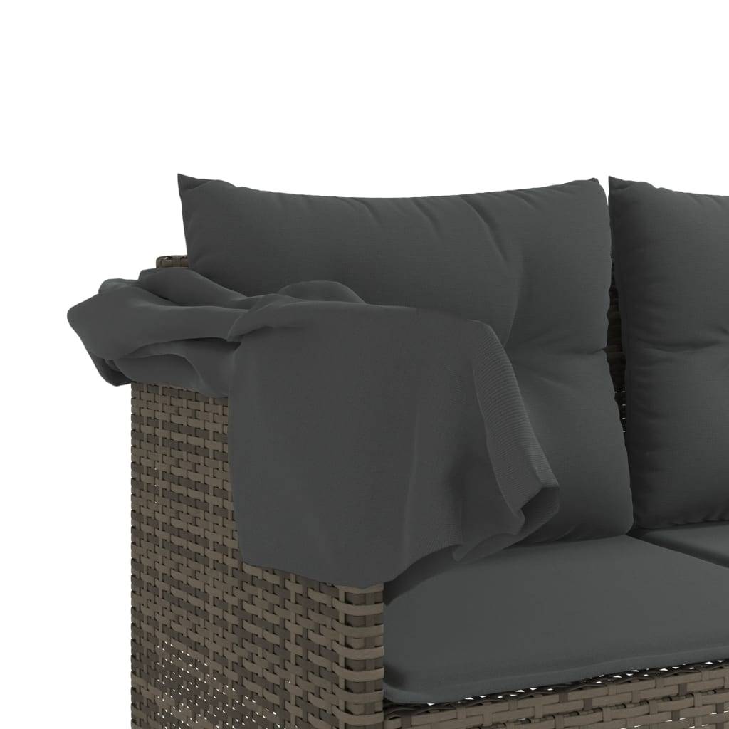 Chaise longue | Transat | Bain de soleil avec auvent et coussins gris résine tressée - Image 9