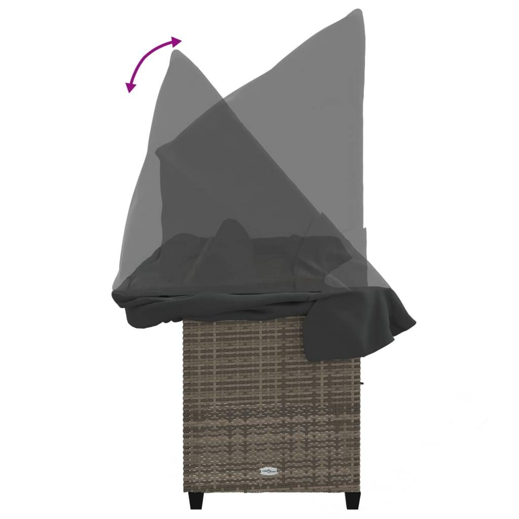 Chaise longue | Transat | Bain de soleil avec auvent et coussins gris résine tressée - Image 8