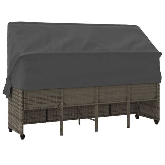 Chaise longue | Transat | Bain de soleil avec auvent et coussins gris résine tressée - Image 7