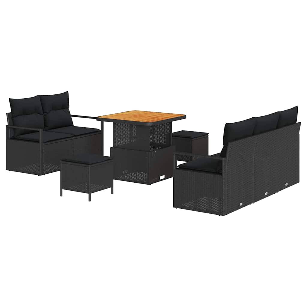 ComfortXL - Salon de Jardin en Poly Rotin 8 pcs avec Table en Bois d'Acacia Massif Noir – ComfortXL Outdoor Living - Image 2