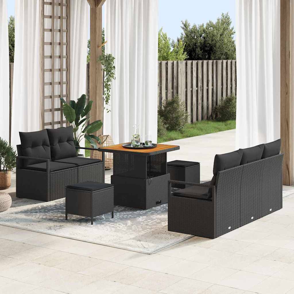 ComfortXL - Salon de Jardin en Poly Rotin 8 pcs avec Table en Bois d'Acacia Massif Noir – ComfortXL Outdoor Living - Image 1