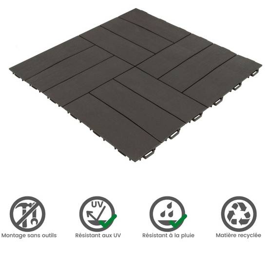 Dalle clipsable jardin finition bois "A l'italienne" - 56 x56 cm - Gris anthracite - ArtPlast - Image 3