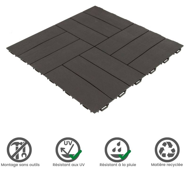 Dalle clipsable jardin finition bois "A l'italienne" - 56 x56 cm - Gris anthracite  - ArtPlast - Image 3
