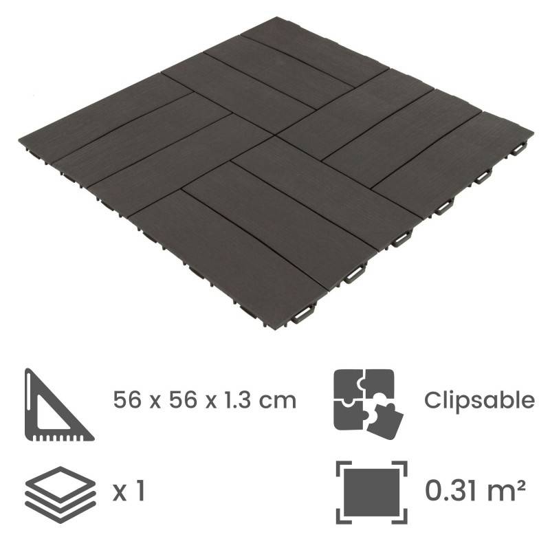 Dalle clipsable jardin finition bois "A l'italienne" - 56 x56 cm - Gris anthracite - ArtPlast - Image 2