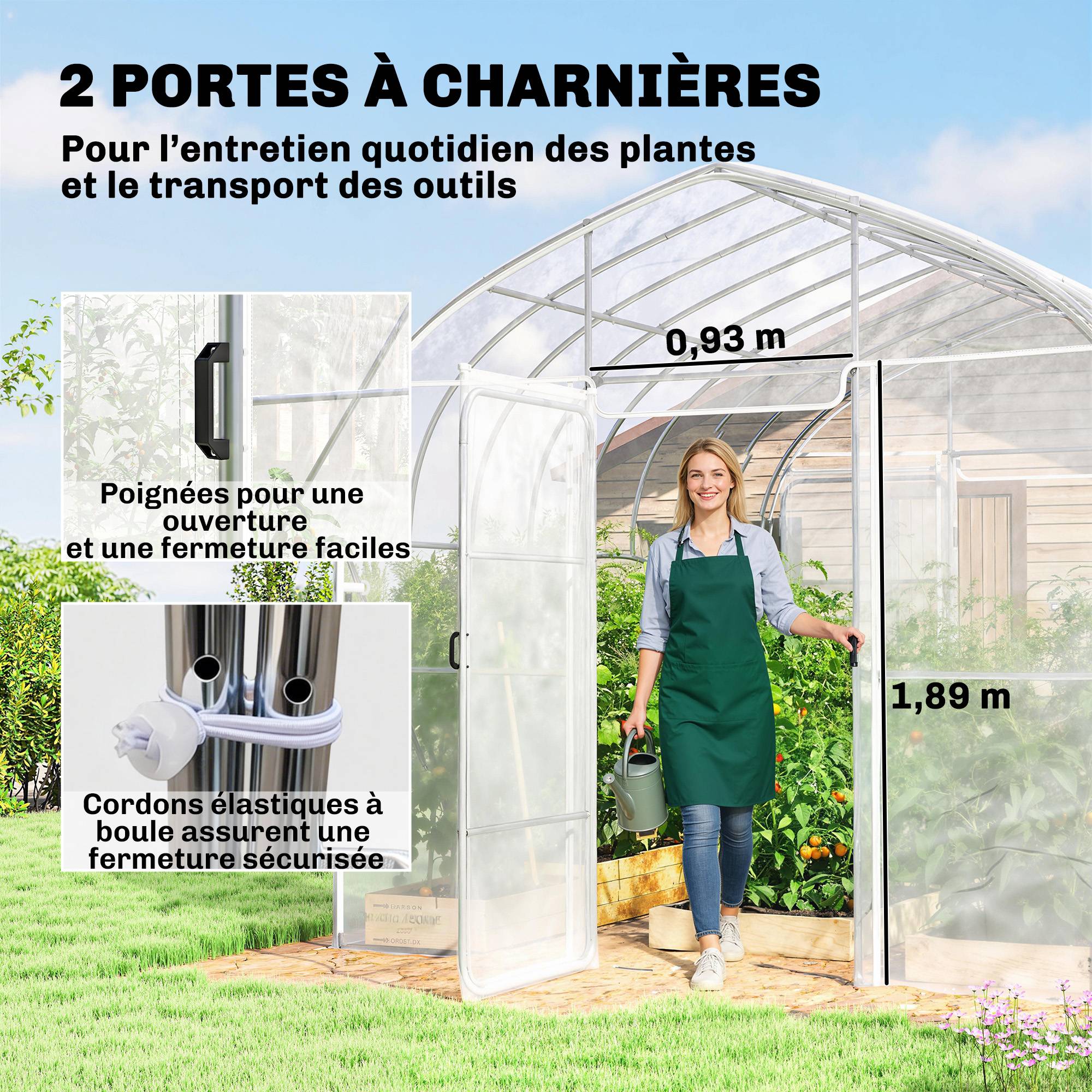 Serre Tunnel de Jardin 12m² Film PO Anti-goutte Acier Galvanisé 25mm Structure Renforcée 2 Portes Battantes Transparent - Image 8