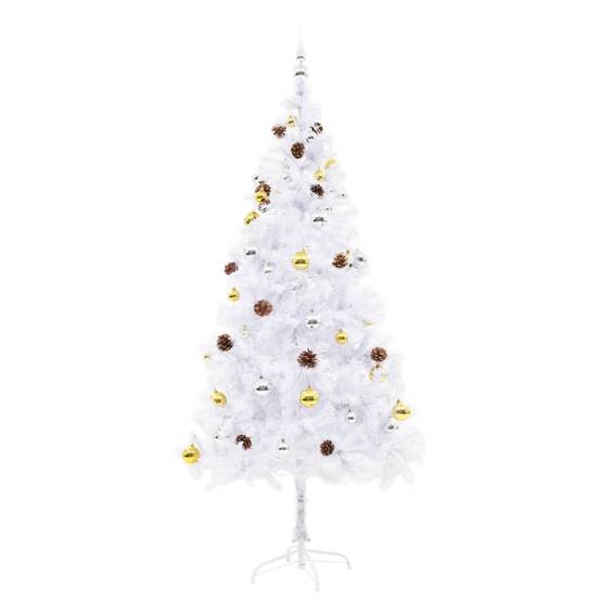 Arbre de Noël, Sapin de Noël artificiel pré-éclairé avec boules blanc 180 cm u294q - Image 3