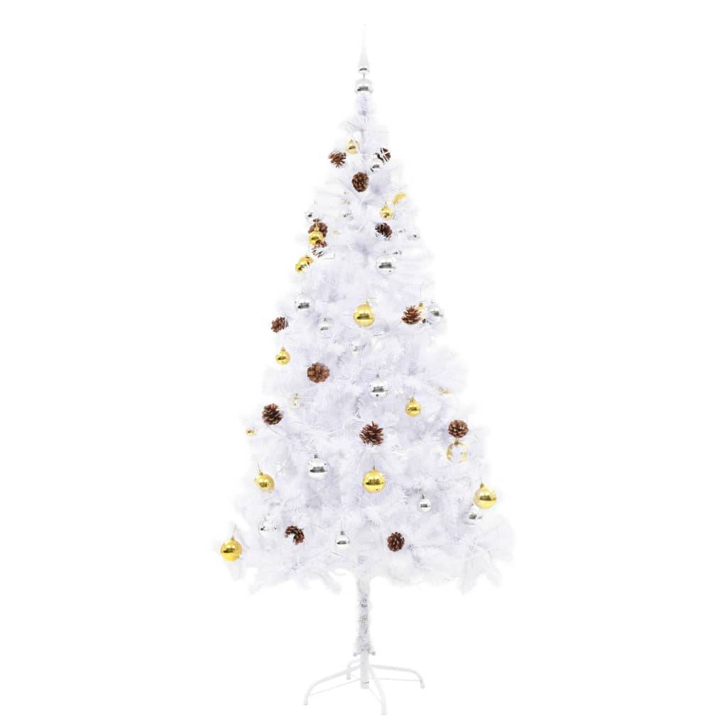 Arbre de Noël, Sapin de Noël artificiel pré-éclairé avec boules blanc 180 cm u294q - Image 3