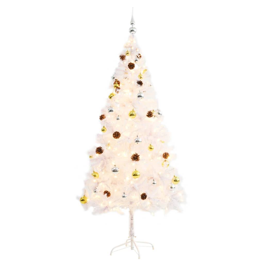 Arbre de Noël, Sapin de Noël artificiel pré-éclairé avec boules blanc 180 cm u294q - Image 1