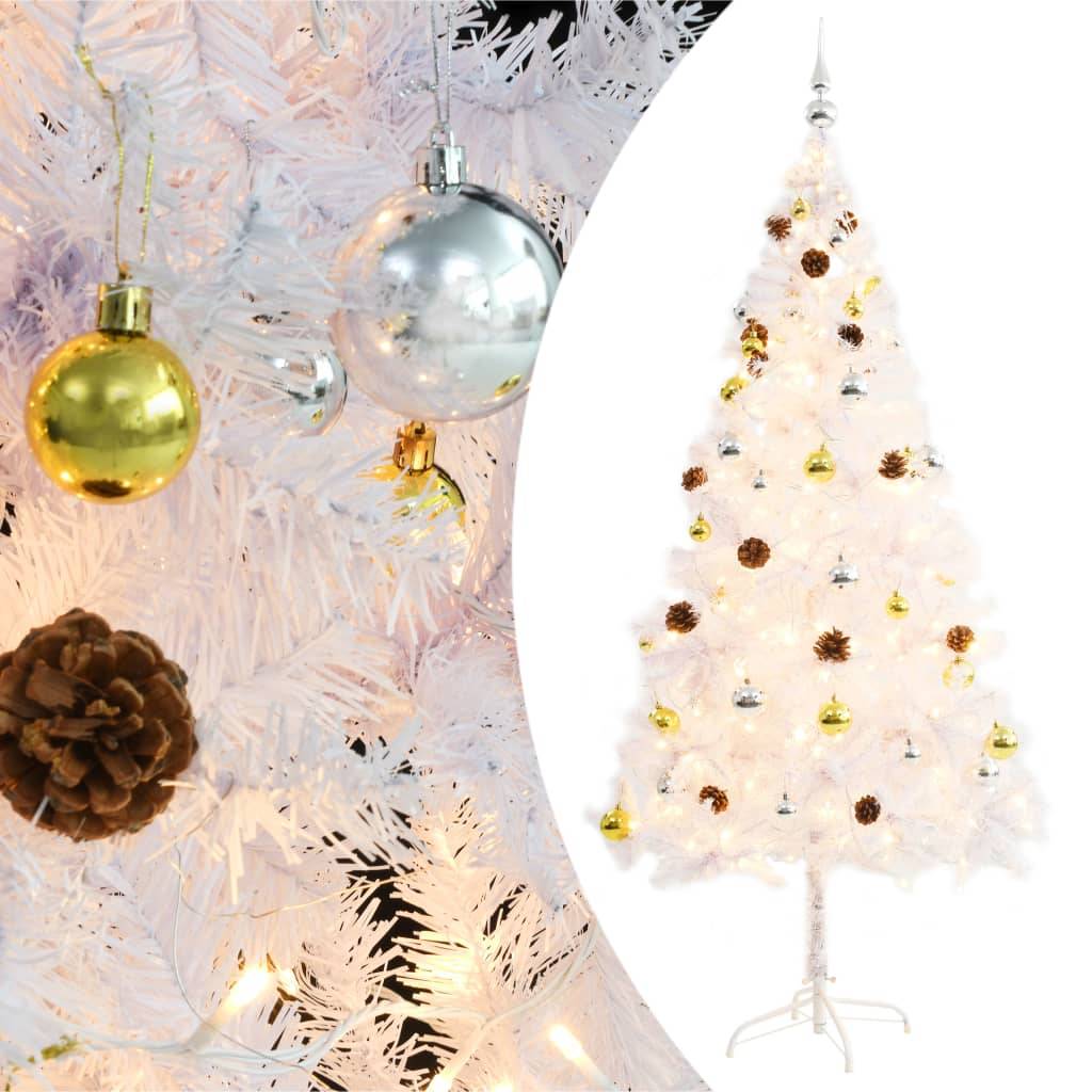 Arbre de Noël, Sapin de Noël artificiel pré-éclairé avec boules blanc 180 cm u294q - Image 2