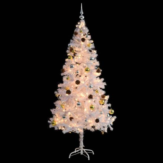 Arbre de Noël, Sapin de Noël artificiel pré-éclairé avec boules blanc 180 cm u294q - Image 4