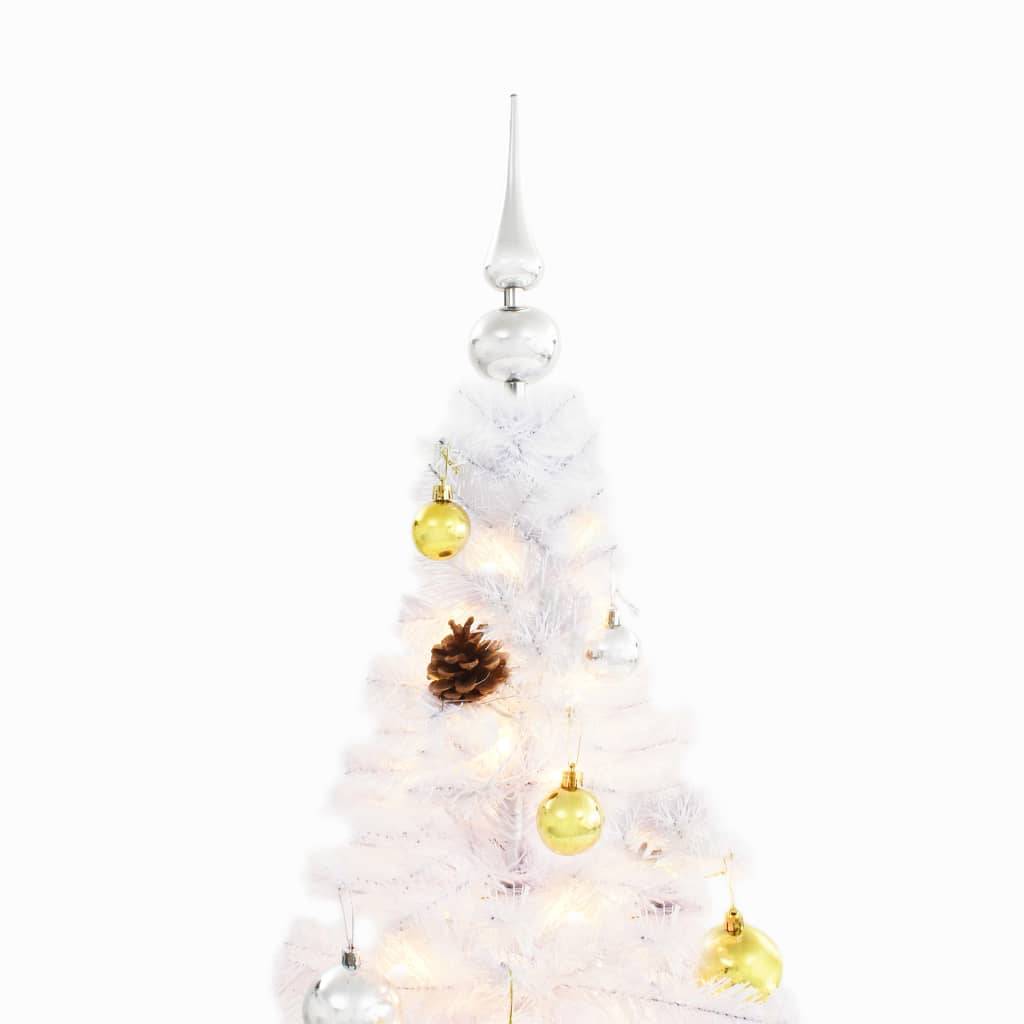 Arbre de Noël, Sapin de Noël artificiel pré-éclairé avec boules blanc 180 cm u294q - Image 5