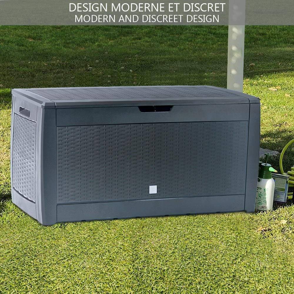 Coffre de Rangement Exterieur 310L en PP 119x48x60CM Style Polyrotin Anthracite - Image 4