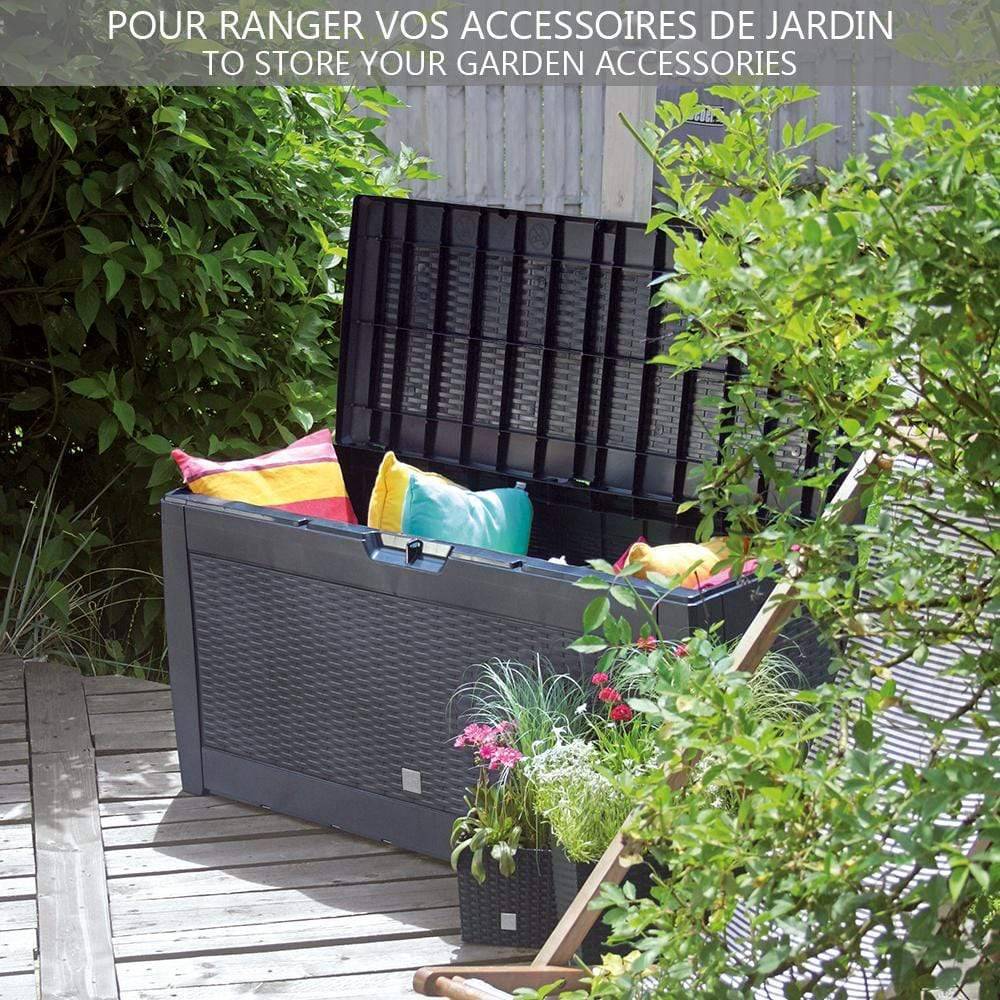 Coffre de Rangement Exterieur 310L en PP 119x48x60CM Style Polyrotin Anthracite - Image 2