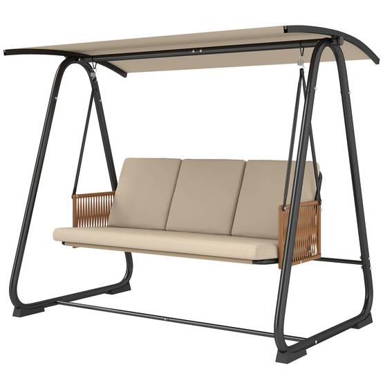 Balancelle de jardin 3 places métal terrasse toit inclinable 203x121cm sable - ComfortXL Outdoor Living - Image 2
