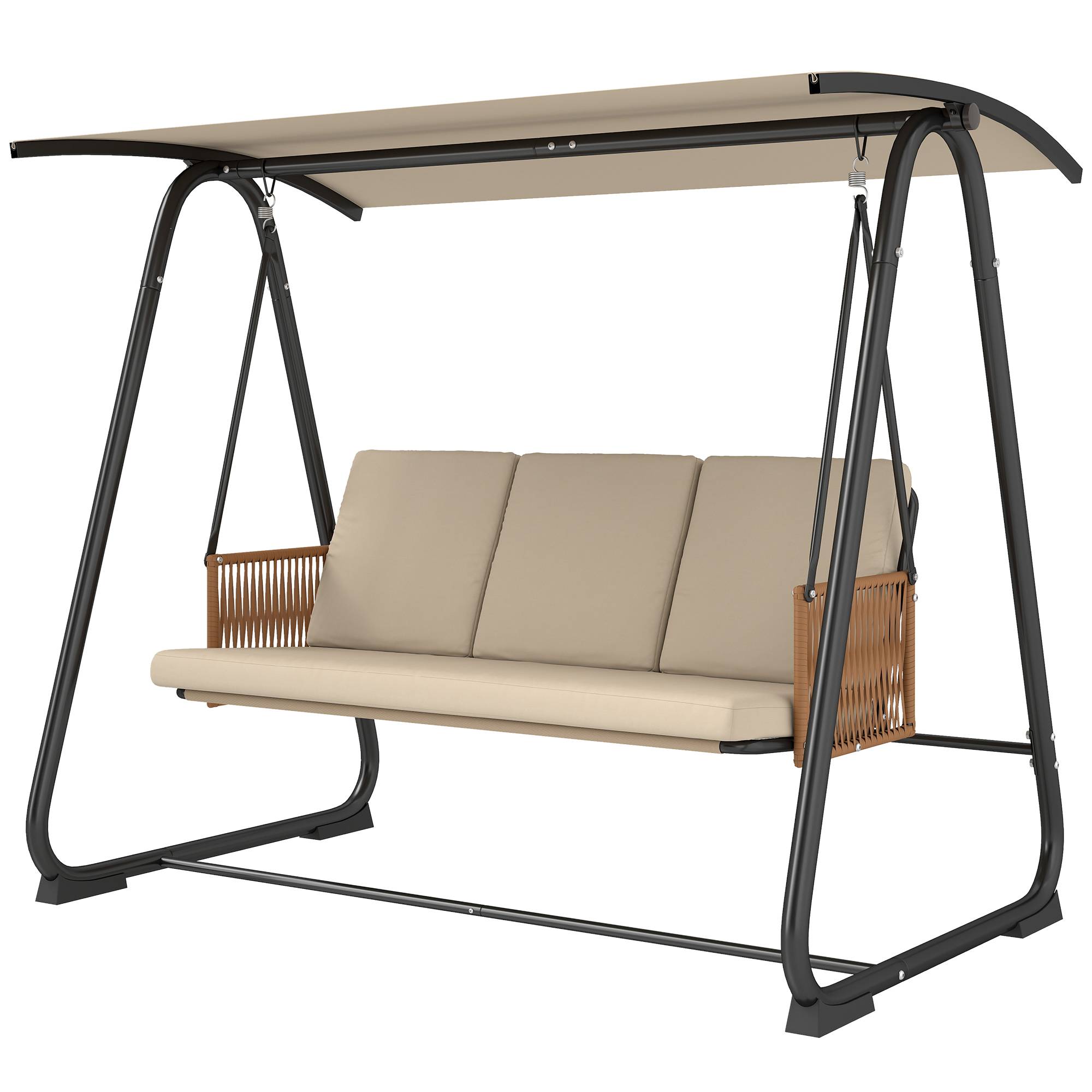 Balancelle de jardin 3 places métal terrasse toit inclinable 203x121cm sable - ComfortXL Outdoor Living - Image 2
