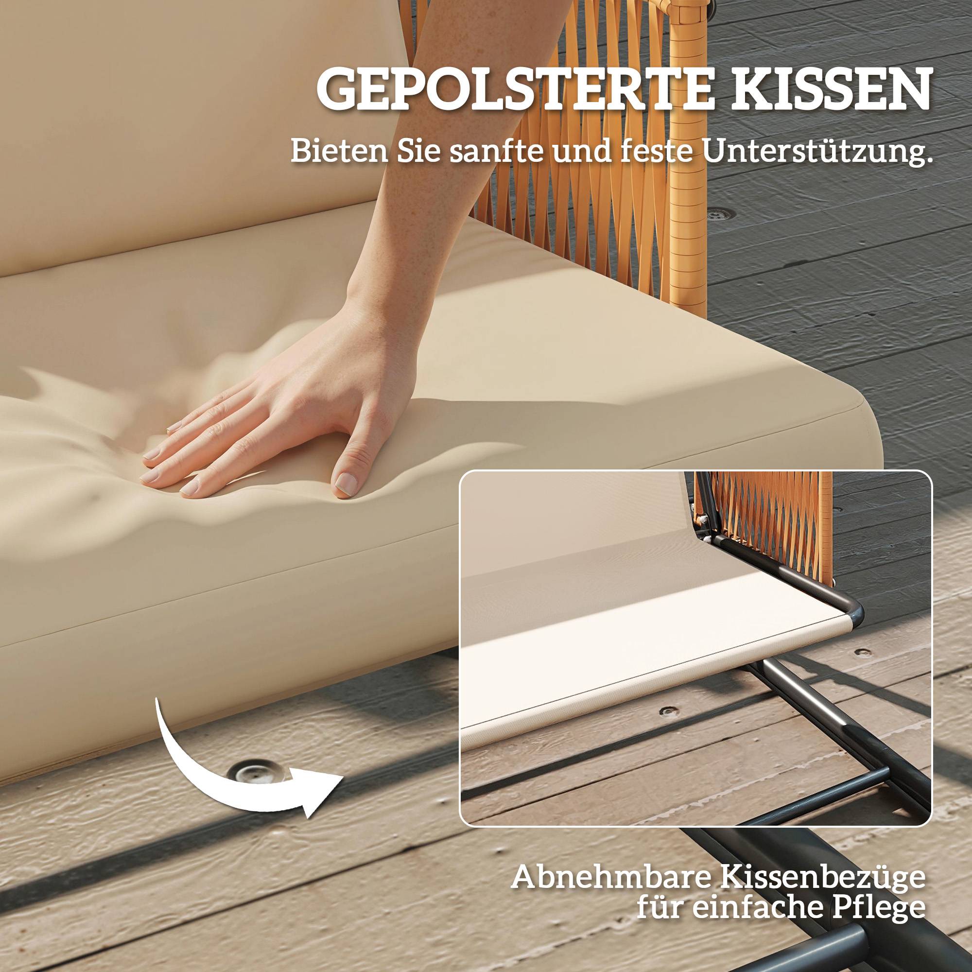 Balancelle de jardin 3 places métal terrasse toit inclinable 203x121cm sable - ComfortXL Outdoor Living - Image 10
