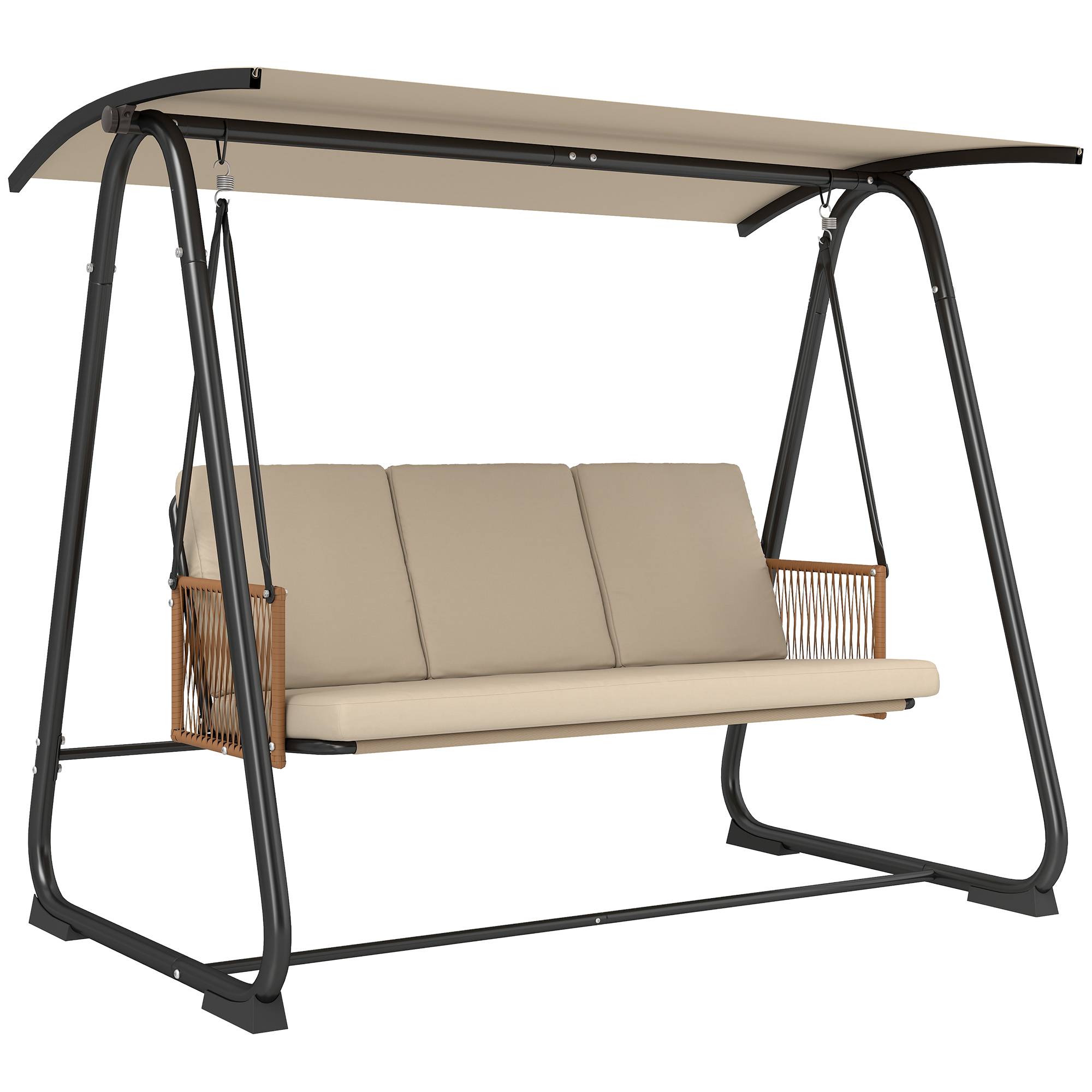 Balancelle de jardin 3 places métal terrasse toit inclinable 203x121cm sable - ComfortXL Outdoor Living - Image 1