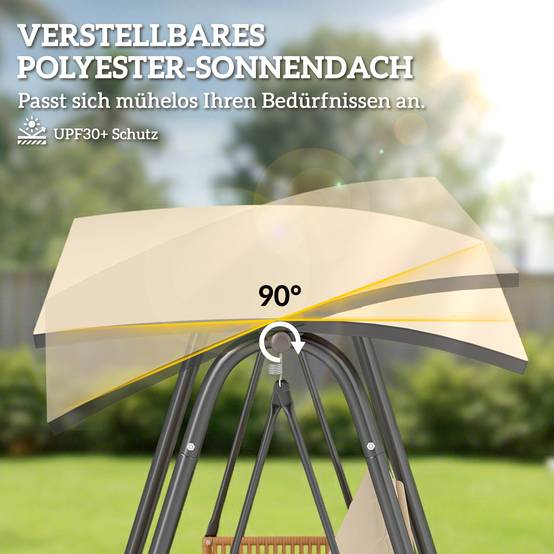 Balancelle de jardin 3 places métal terrasse toit inclinable 203x121cm sable - ComfortXL Outdoor Living - Image 8