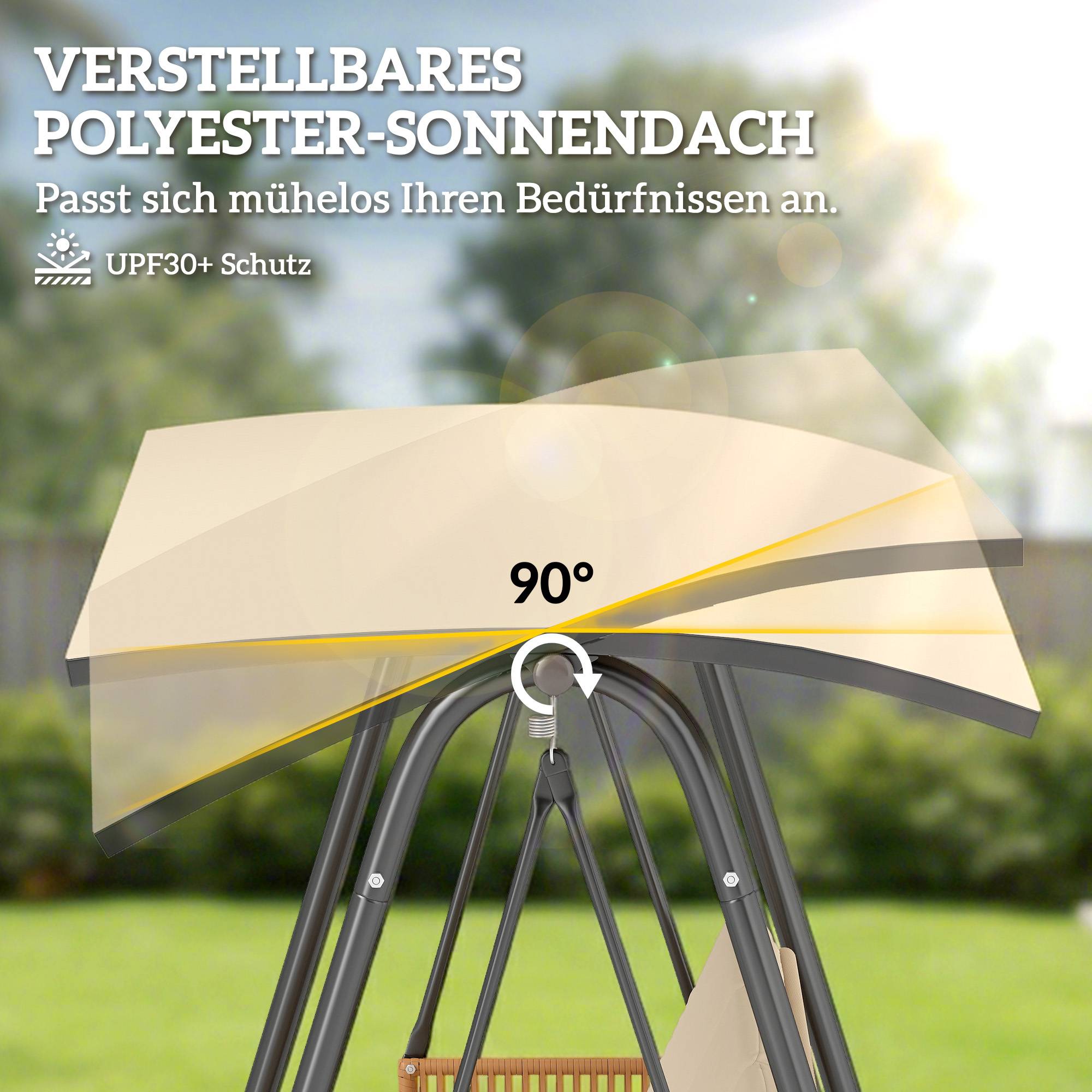 Balancelle de jardin 3 places métal terrasse toit inclinable 203x121cm sable - ComfortXL Outdoor Living - Image 8