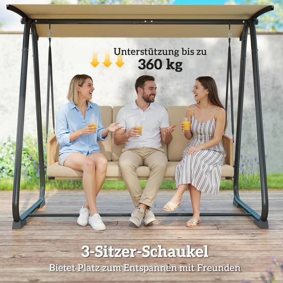 Balancelle de jardin 3 places métal terrasse toit inclinable 203x121cm sable - ComfortXL Outdoor Living - Image 6