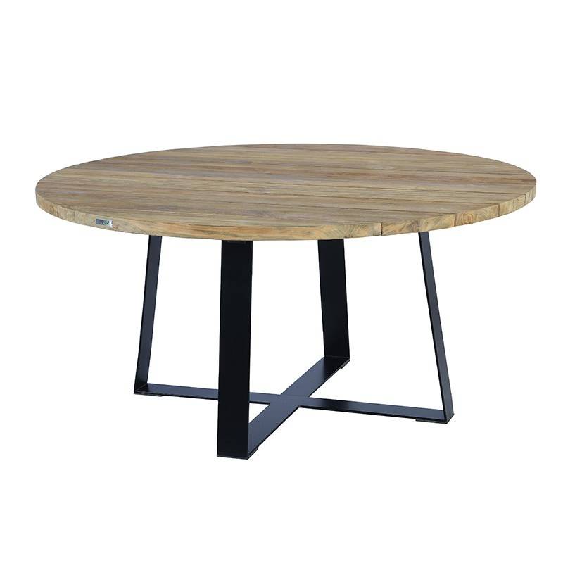 Table métal anthracite et teck recyclé D 160 cm Orsay - Gecko Jardin - Image 2