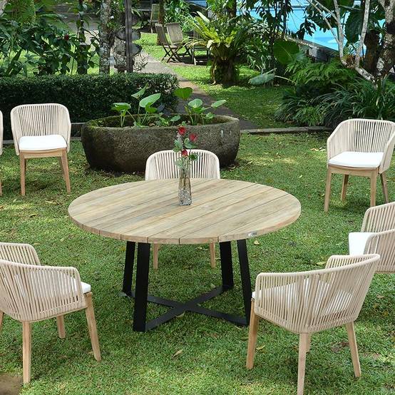 Table métal anthracite et teck recyclé D 160 cm Orsay - Gecko Jardin - Image 5