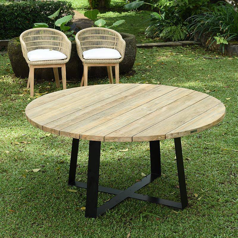 Table métal anthracite et teck recyclé D 160 cm Orsay - Gecko Jardin - Image 1