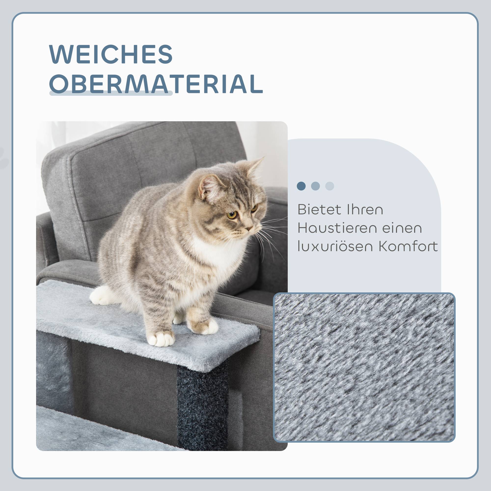 Escalier chat 4 marches, griffoirs, balle, escalier chien, peluche jute, gris, 60x40x64cm - Image 8