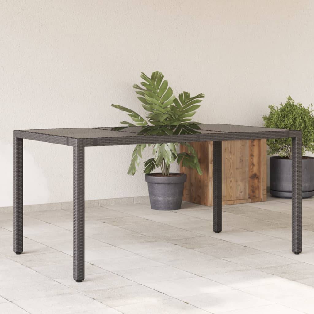 Table de Jardin Rectangulaire Noire 150 cm 6 Personnes en Résine Tressée et Plateau Verre – ComfortXL Outdoor Living - Image 1