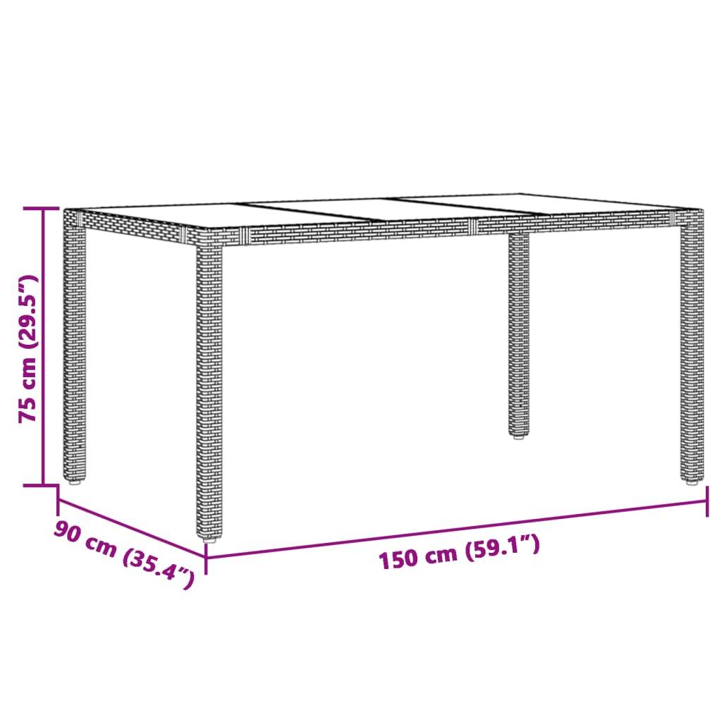 Table de Jardin Rectangulaire Noire 150 cm 6 Personnes en Résine Tressée et Plateau Verre – ComfortXL Outdoor Living - Image 6