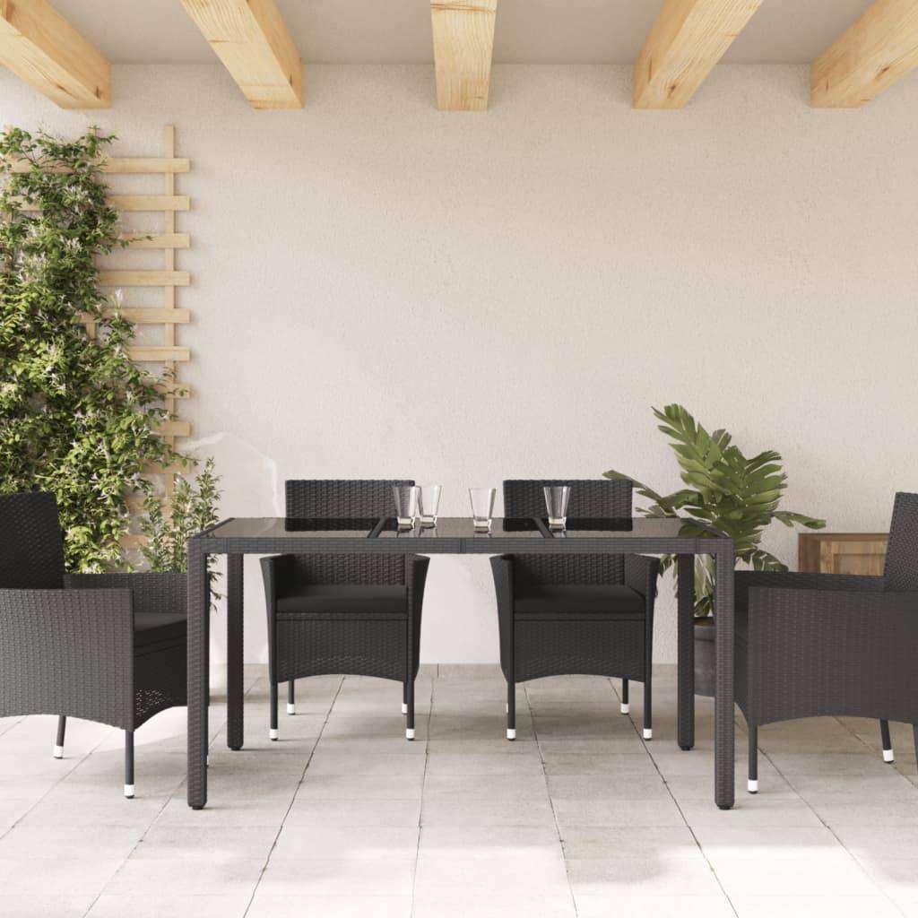 Table de Jardin Rectangulaire Noire 150 cm 6 Personnes en Résine Tressée et Plateau Verre – ComfortXL Outdoor Living - Image 3