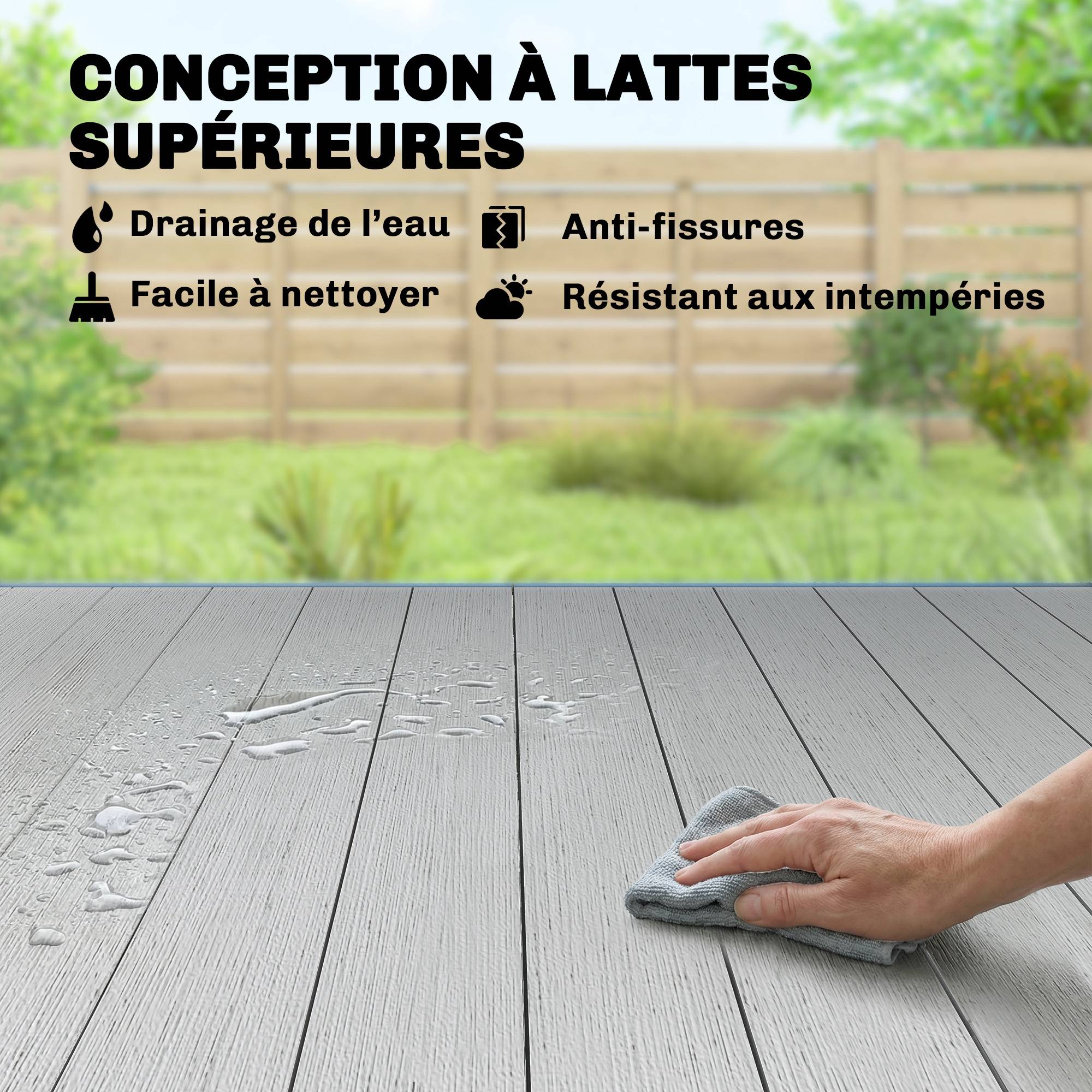 Table de jardin pour 4 à 6 personnes, table à manger extérieure avec plateau à lattes, 140 x 90 x 74 cm, gris - Image 7