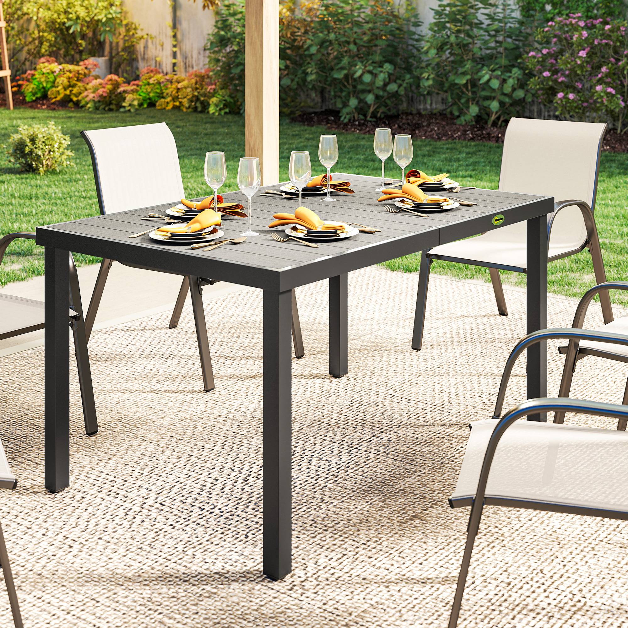 Table de jardin pour 4 à 6 personnes, table à manger extérieure avec plateau à lattes, 140 x 90 x 74 cm, gris - Image 9