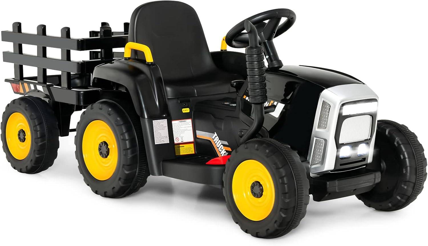 Tracteur avec Remorque Electrique pour Enfants 12 V avec Télécommande 2,4G - 3 Vitesses (Noir) - Image 6