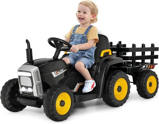 Tracteur avec Remorque Electrique pour Enfants 12 V avec Télécommande 2,4G - 3 Vitesses (Noir) - Image 1