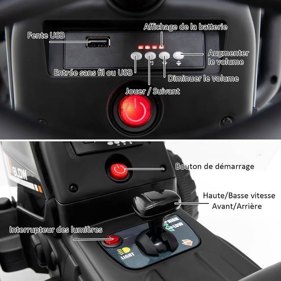 Tracteur avec Remorque Electrique pour Enfants 12 V avec Télécommande 2,4G - 3 Vitesses (Noir) - Image 9