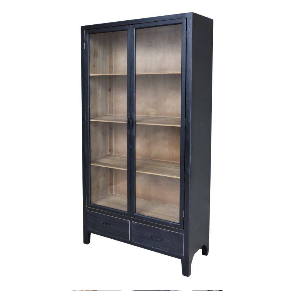 Chemin De Campagne - Armoire vitrine en bois de sapin noir et verre 100 x 40 x 195 cm Chemin de campagne - Image 1